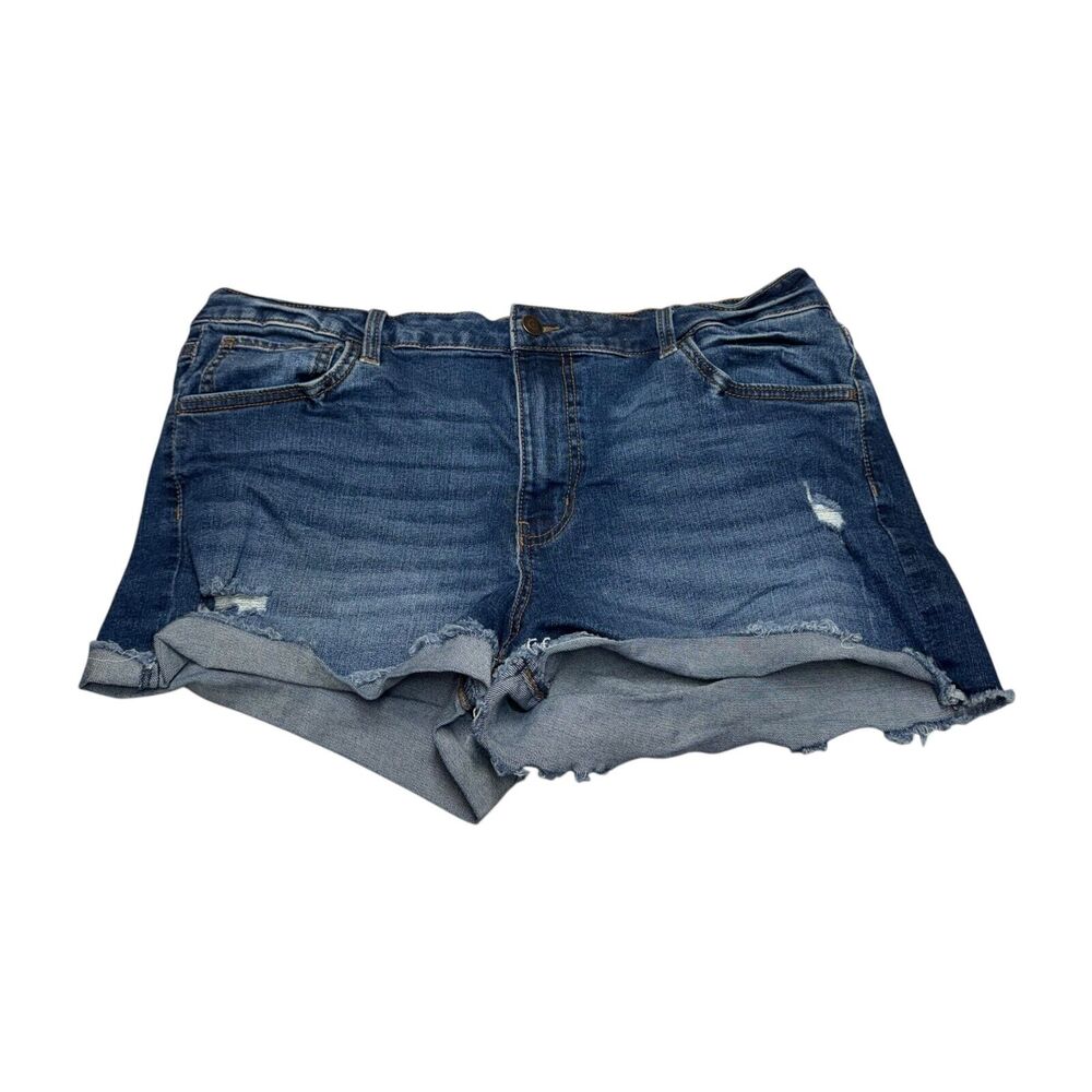 No Boundaries Mom Shorts Women's 17 Blue Denim 5-Pockets Distressed Zip Fly - Picture 6 of 6